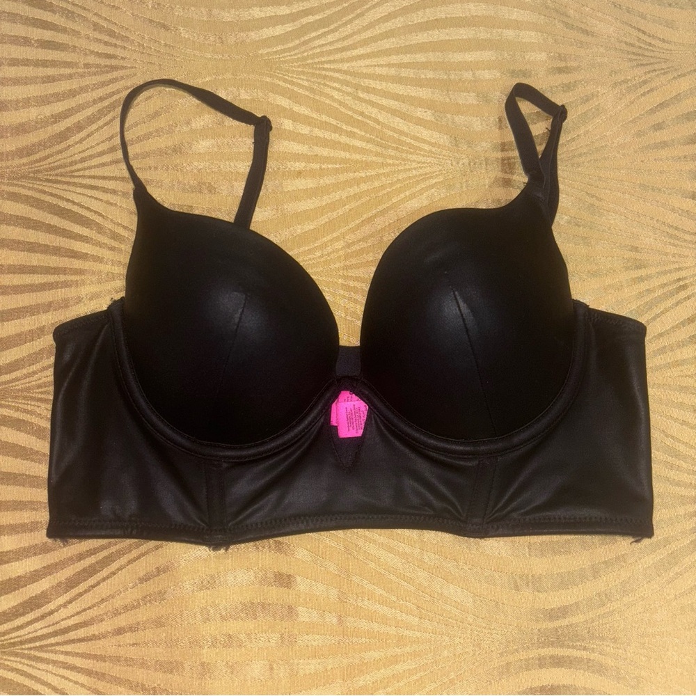 Black Faux Leather Corset Push-Up Bra / Crop Top